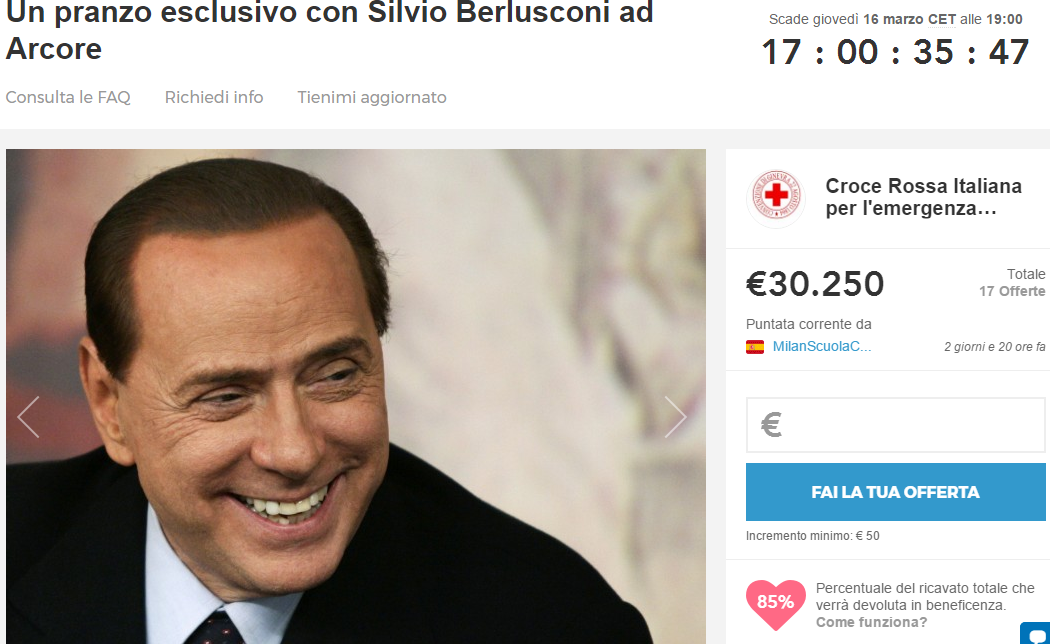 Un pranzo con Berlusconi all'asta online per beneficenza
